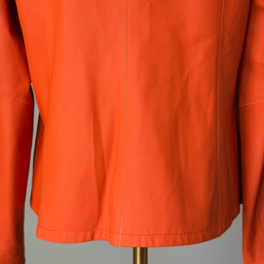 KIRCILAR Reversible Ultra Soft Leather Jacket Orange Abstract Print - 4 / L